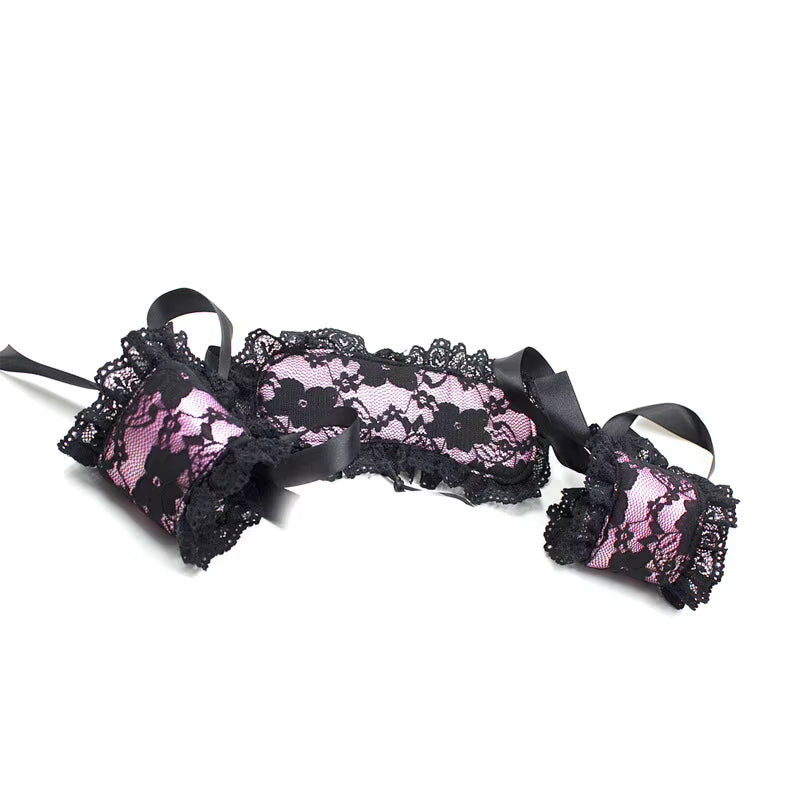 For Bedroom Eye Mask Sm Sexy Handcuffs Set for Sex Toys Supplier, Lace Three Piece Bdsm Bondage Set for Men and Women