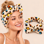 12 bandeaux spa à nœud pour maquillage et soin – Pastel et léopard