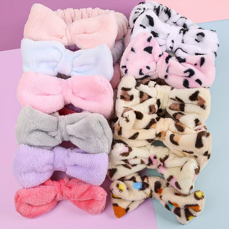12 bandeaux spa à nœud pour maquillage et soin – Pastel et léopard