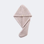 Serviette turban en microfibre pour cheveux avec bouton, vue à plat