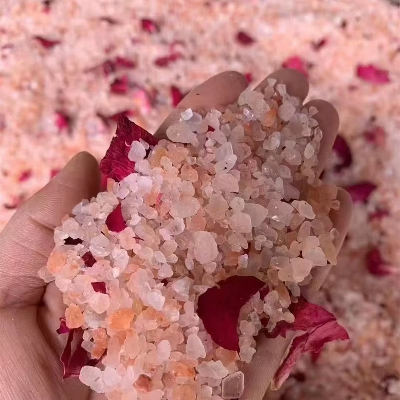OEM Organic 80G Rose Salt Bath Gift Sets Spiritual Antropology Rose Leaf Quartz Ritual for Body Relaxation Himalayan Pink Salt