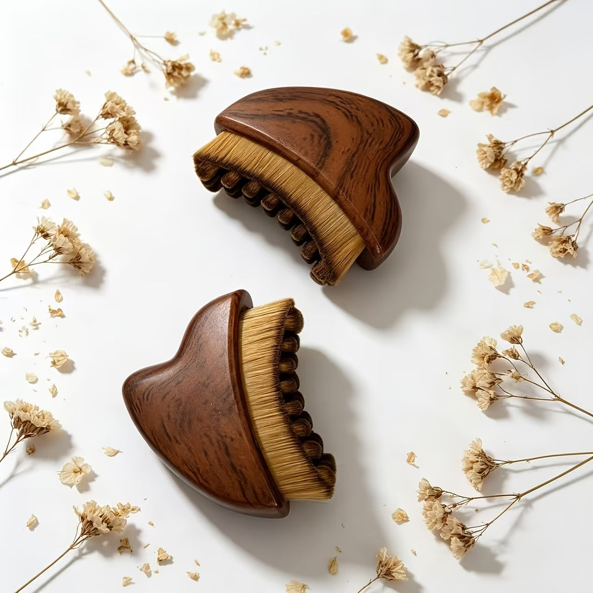 2 brosses de massage lymphatique pour le visage en bois – Poils doux