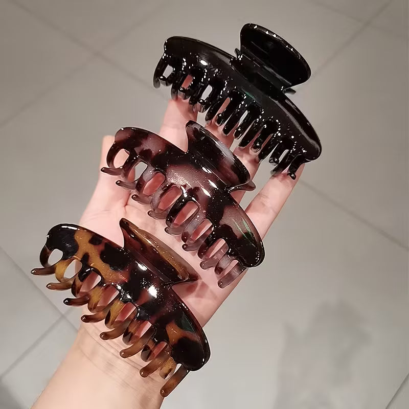 3 grandes pinces à cheveux écaille de tortue – Noir et brun