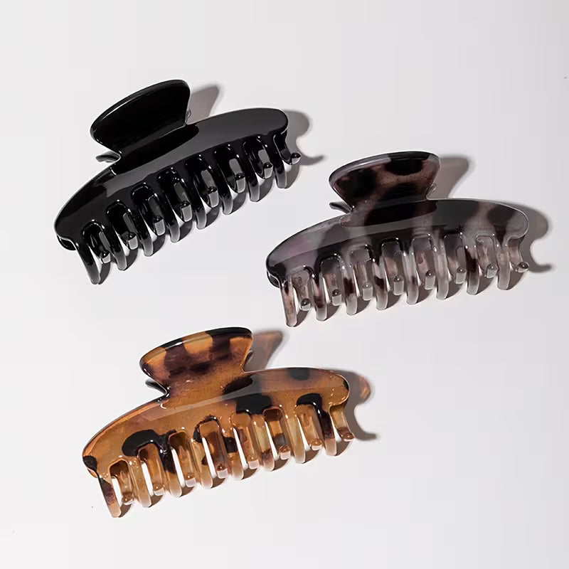 3 grandes pinces à cheveux écaille de tortue – Noir et brun