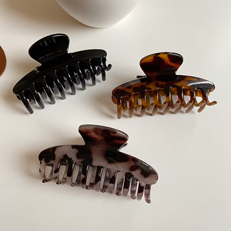3 grandes pinces à cheveux écaille de tortue – Noir et brun