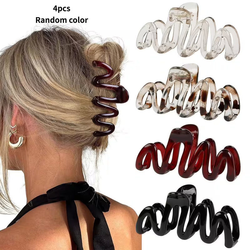 4 pinces à cheveux vagues style coréen – Coloris assortis