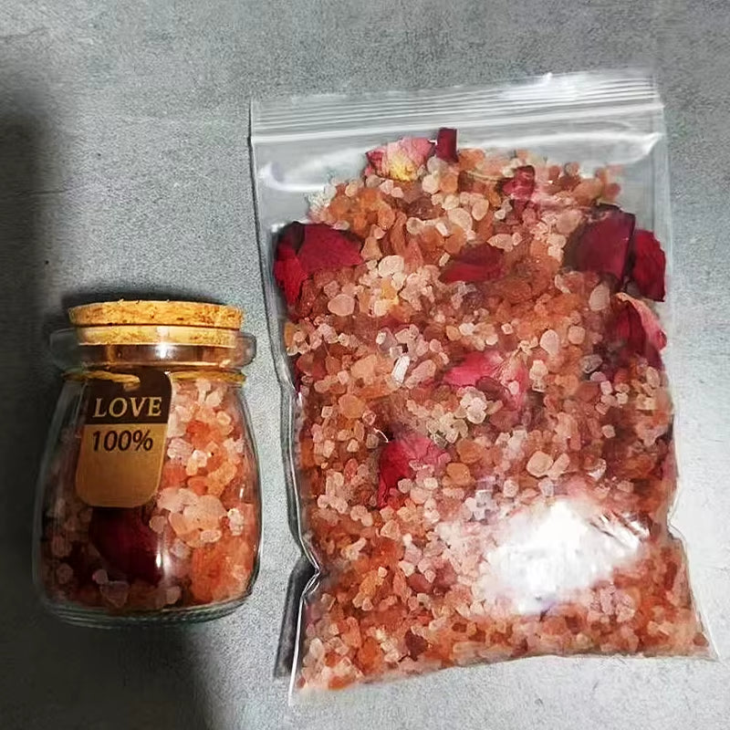 OEM Organic 80G Rose Salt Bath Gift Sets Spiritual Antropology Rose Leaf Quartz Ritual for Body Relaxation Himalayan Pink Salt