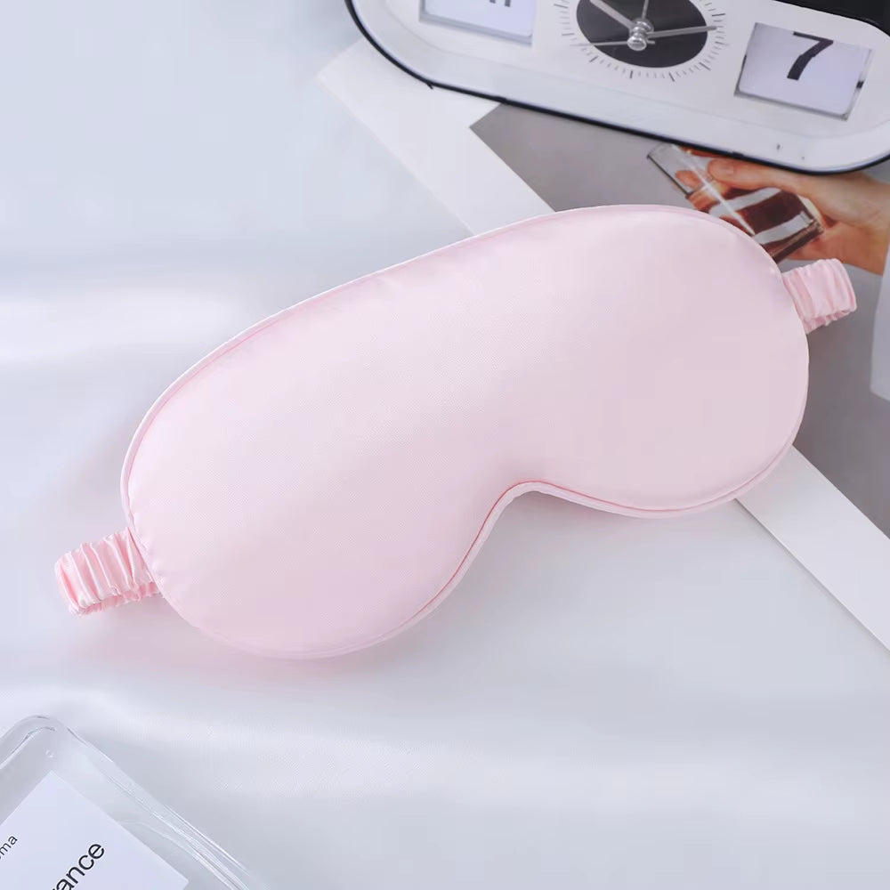 Wholesale Custom Logo Blackout Satin Sleep Eye Mask Travel Adjustable Unisex Soft Silk Blindfold for Men Women Sleep Aid