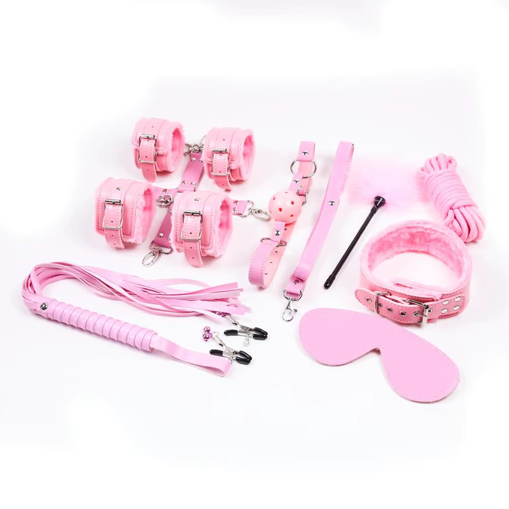 Adult Couple Restraint Fetish Sex Toys Leather 10PCS Set BDSM Bondage Kit