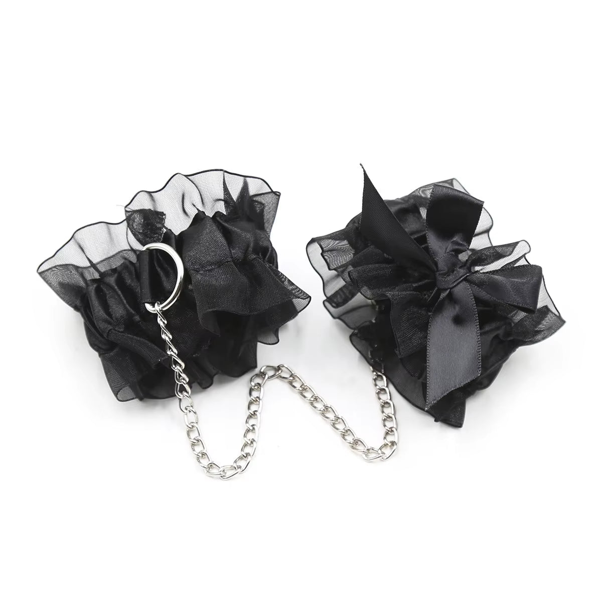 Black Lace Blindfold & Cuffs Set - Romantic Restraint Kit with Nipple Covers