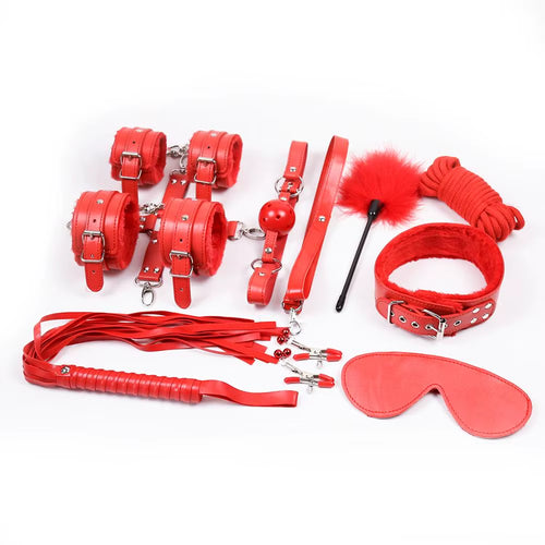 Adult Couple Restraint Fetish Sex Toys Leather 10PCS Set BDSM Bondage Kit