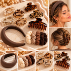 Coffret Chic & écaille – 13 accessoires : 4 pinces ovales marbrées, 3 pinces écaille, 1 grande pince écaille, 1 serre-tête, 4 élastiques