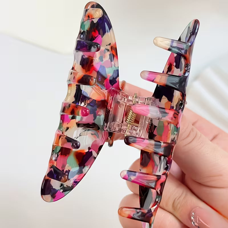 Grande pince à cheveux courbée bohème – Motif multicolore