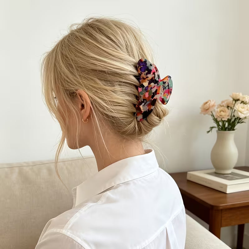Grande pince à cheveux courbée bohème – Motif multicolore