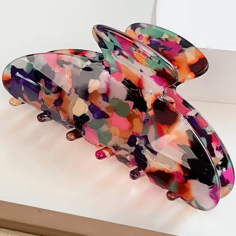 Grande pince à cheveux courbée bohème – Motif multicolore